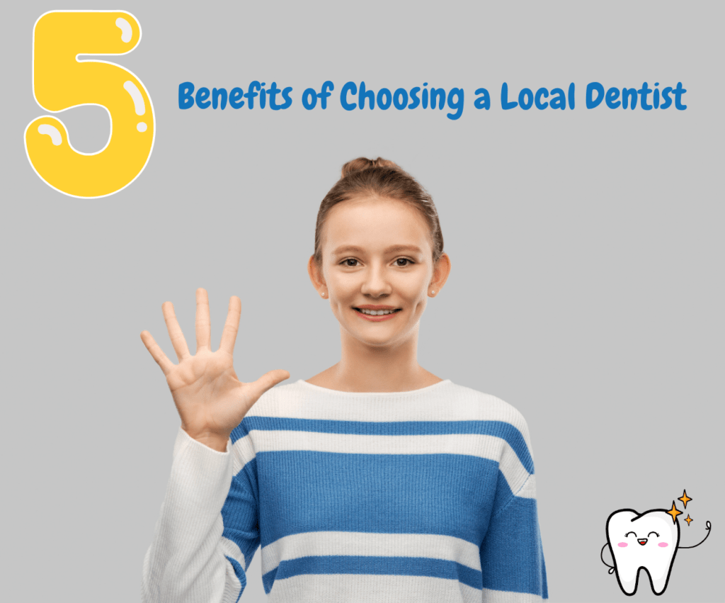 girl showing five finger to represent five benefit of local dentist